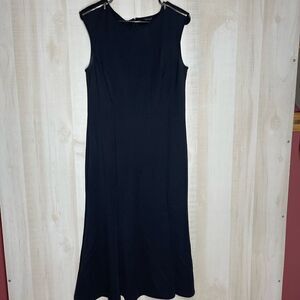 Ann Taylor black‎ sleeveless fit and flare dress gold zippers on shoulders, sz 8